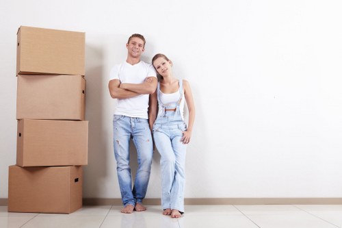 Office relocation planning in Westminster with moving boxes and workstations
