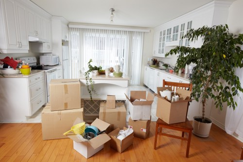 Packing and loading household items into a removal van