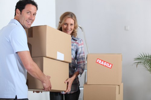 Business relocation setup for offices in Westminster with labelled boxes and furniture